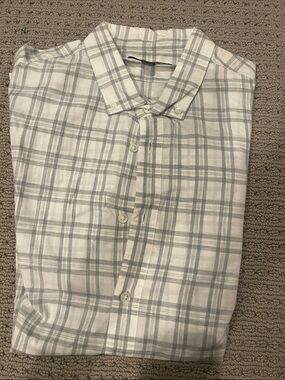 John Varvatos White and Light Gray Plaid Button-Down Shirt